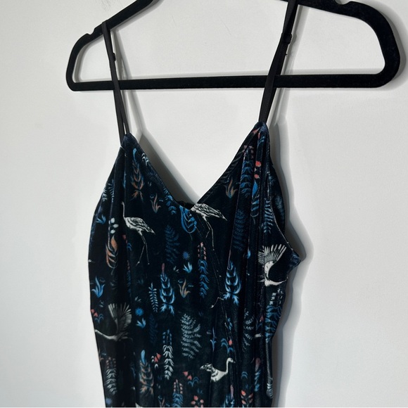 FRESHA London Crushed Velvet Maxi Slip Dress Cranes Small Whimsigoth Y2K Print - Picture 6 of 12